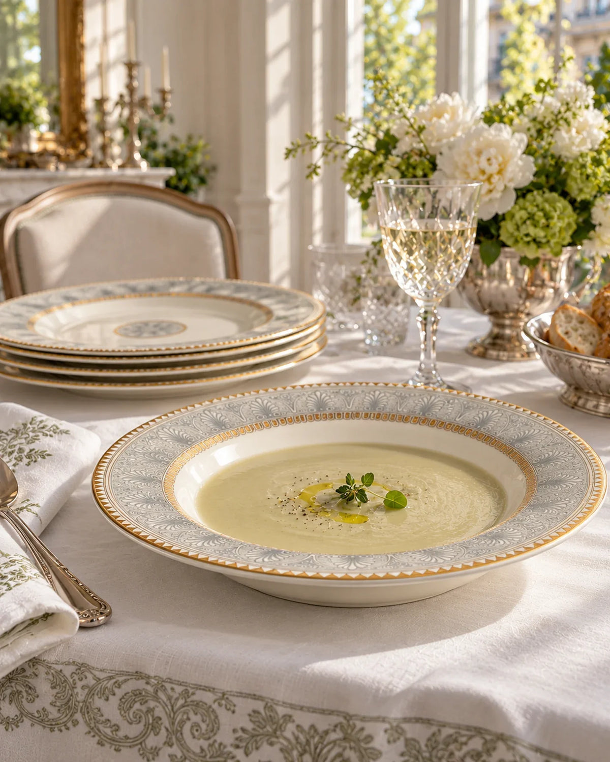 Áurea soup plate · styled · provisional set-up
