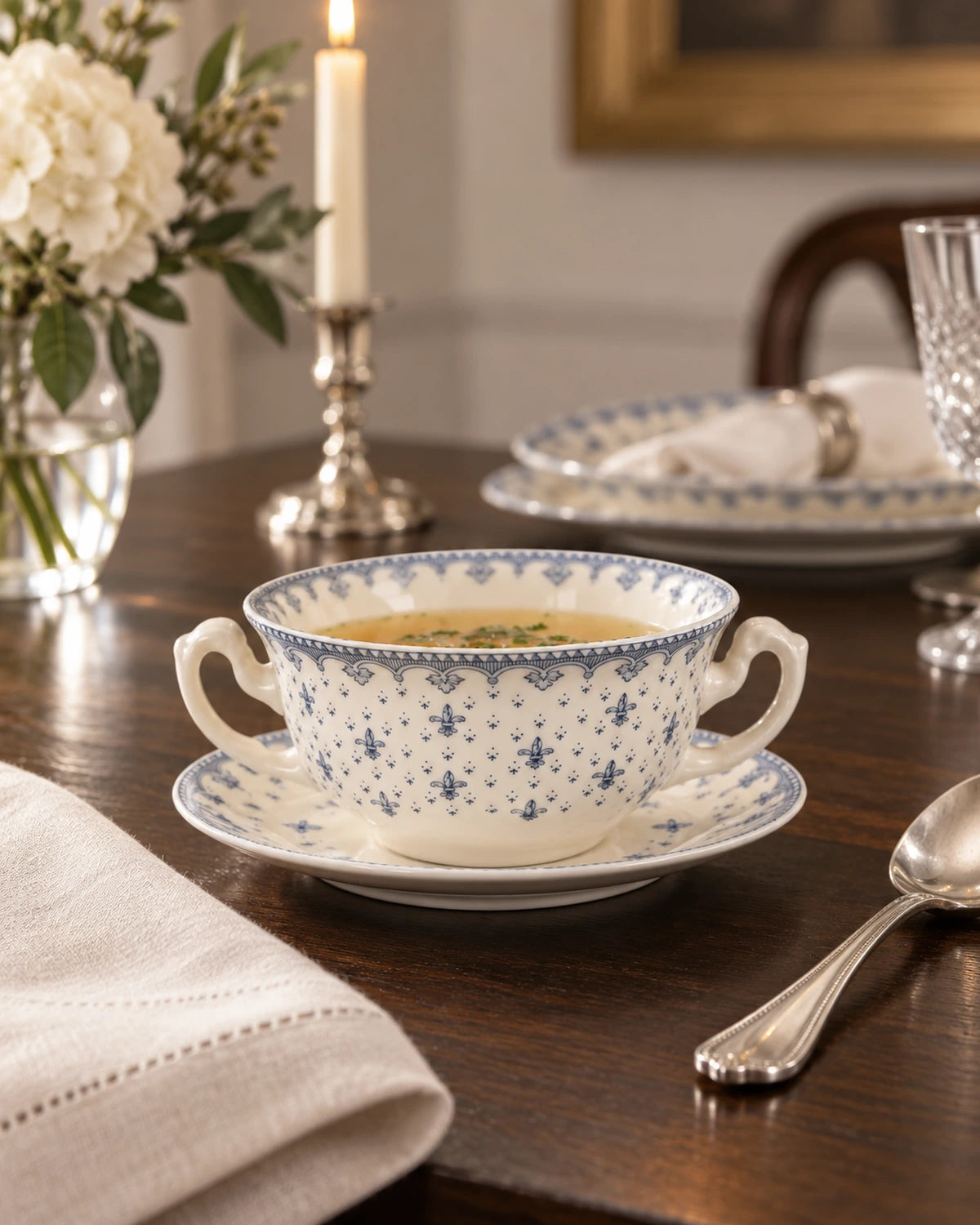 Flor de Lis Azul Consommé Cup and Saucer