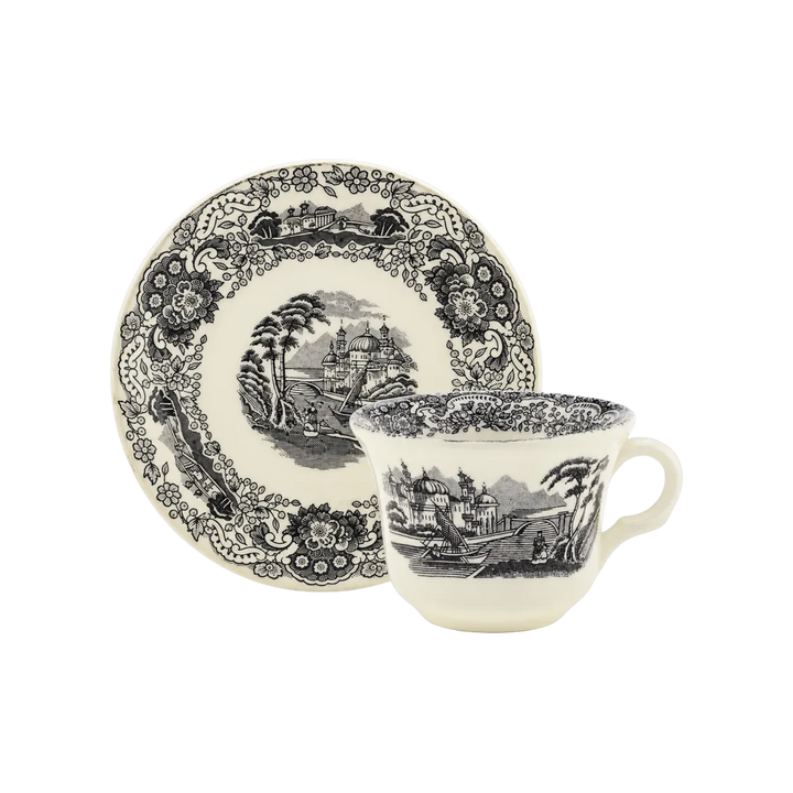 Taza Café Con Platillo Negro Vistas