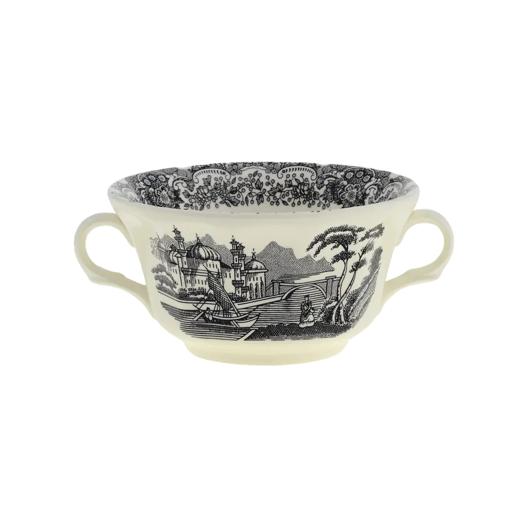 Taza Consomé Con Platillo Negro Vistas