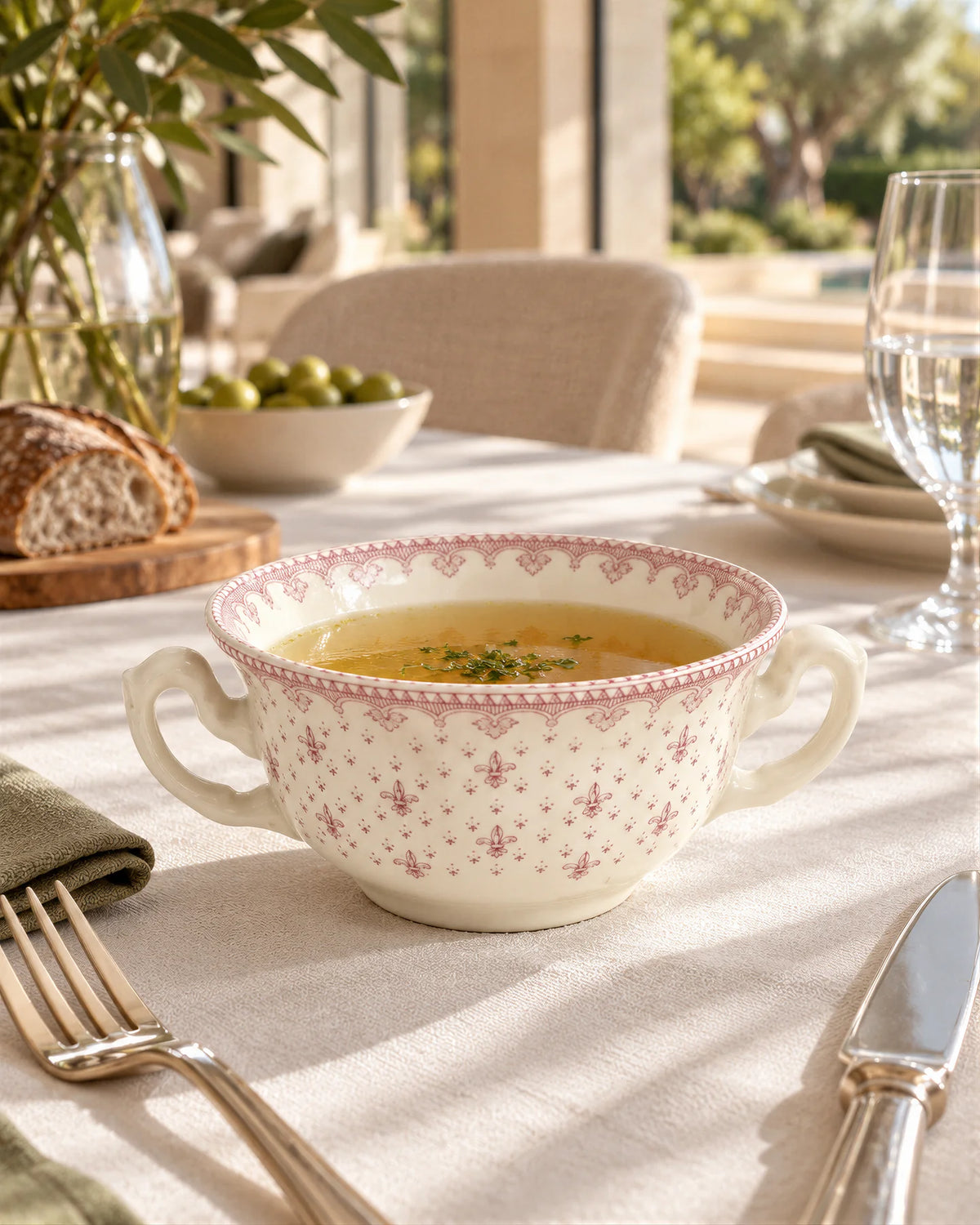 Taza Consomé Flor de Lis Rosa