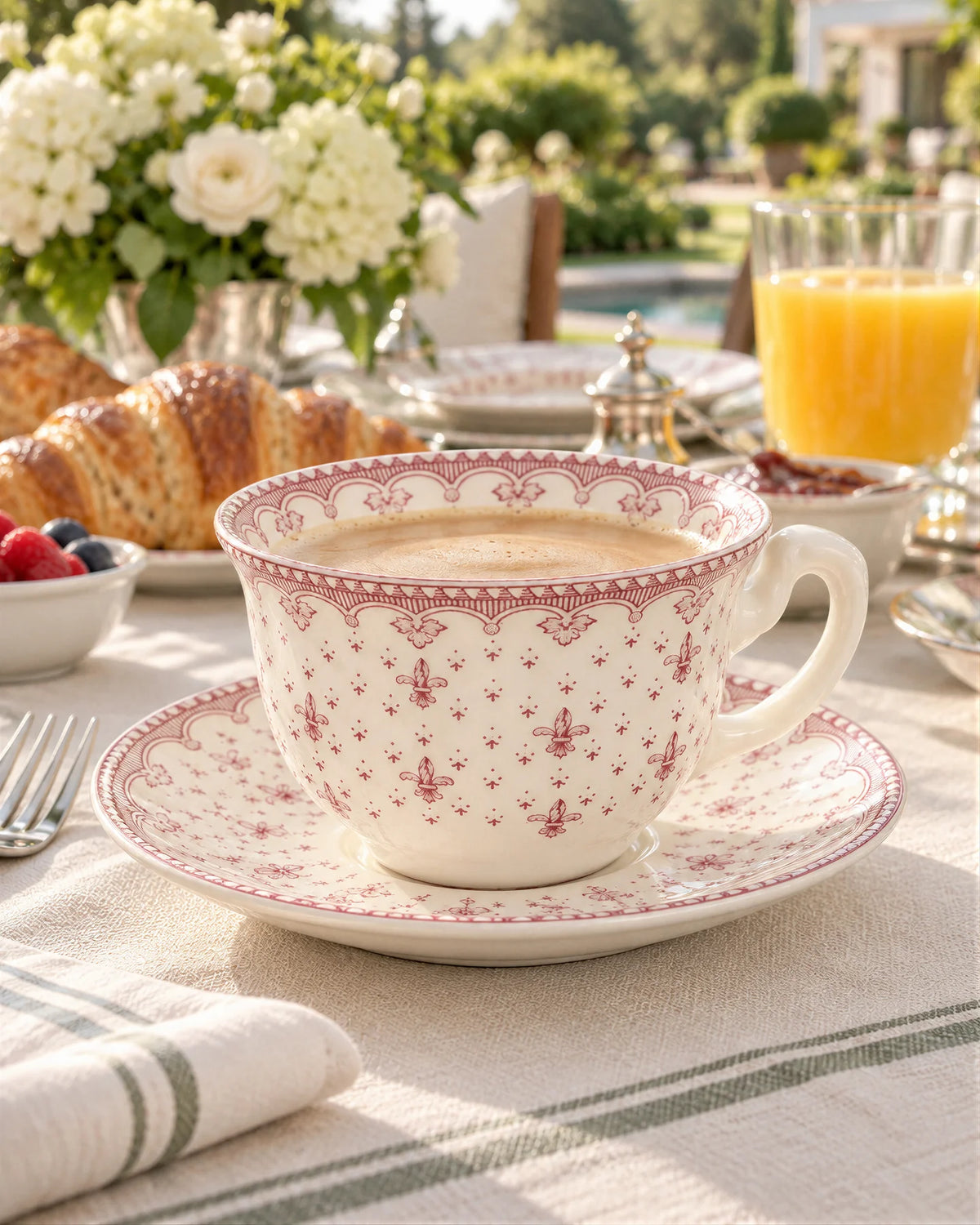 Flor de Lis Rosa Breakfast Cup and Saucer