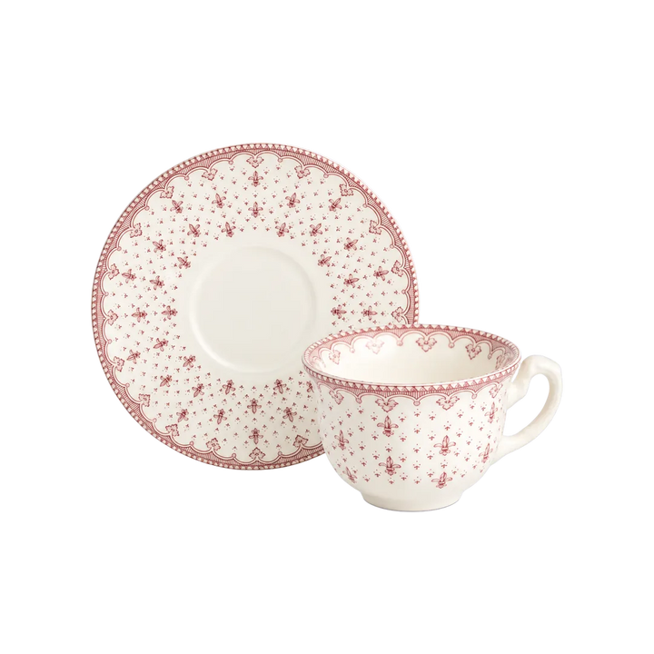 Taza Desayuno Con Platillo Flor de Lis Rosa