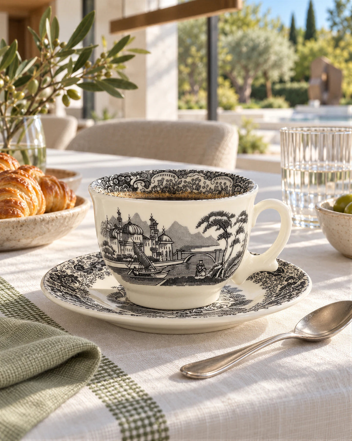 Taza Desayuno Con Platillo Negro Vistas
