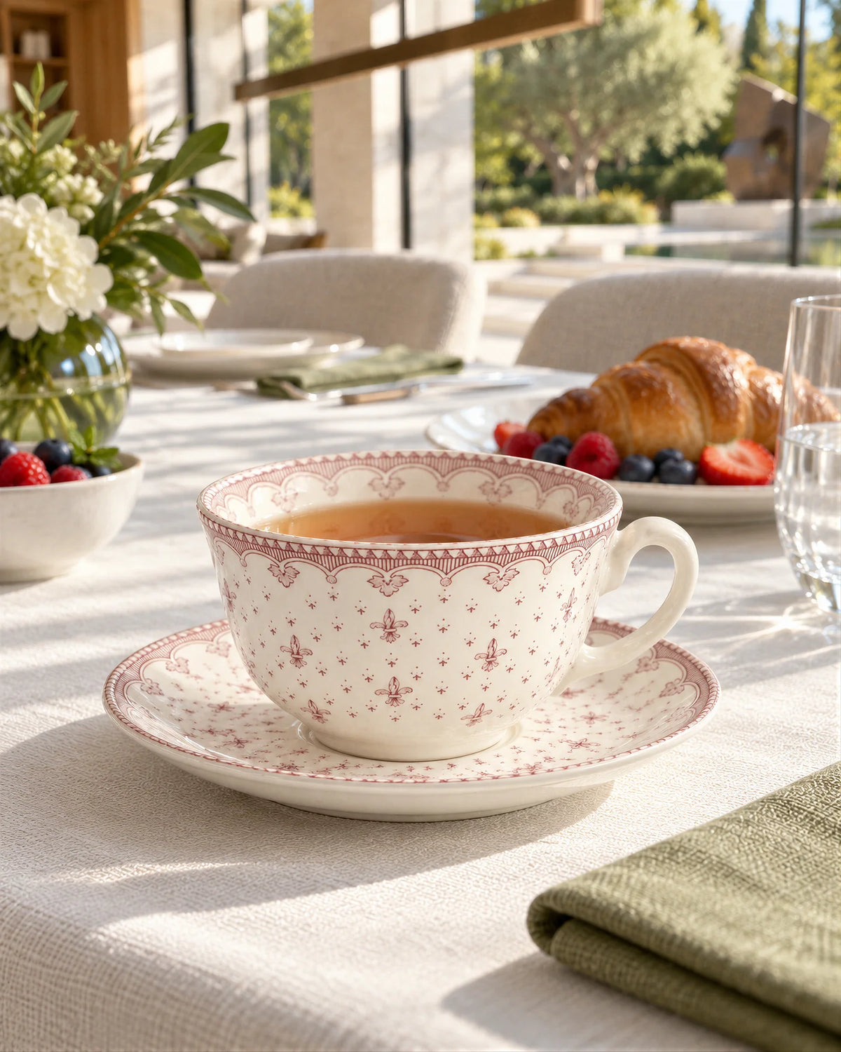 Taza Té Con Platillo Flor de Lis Rosa
