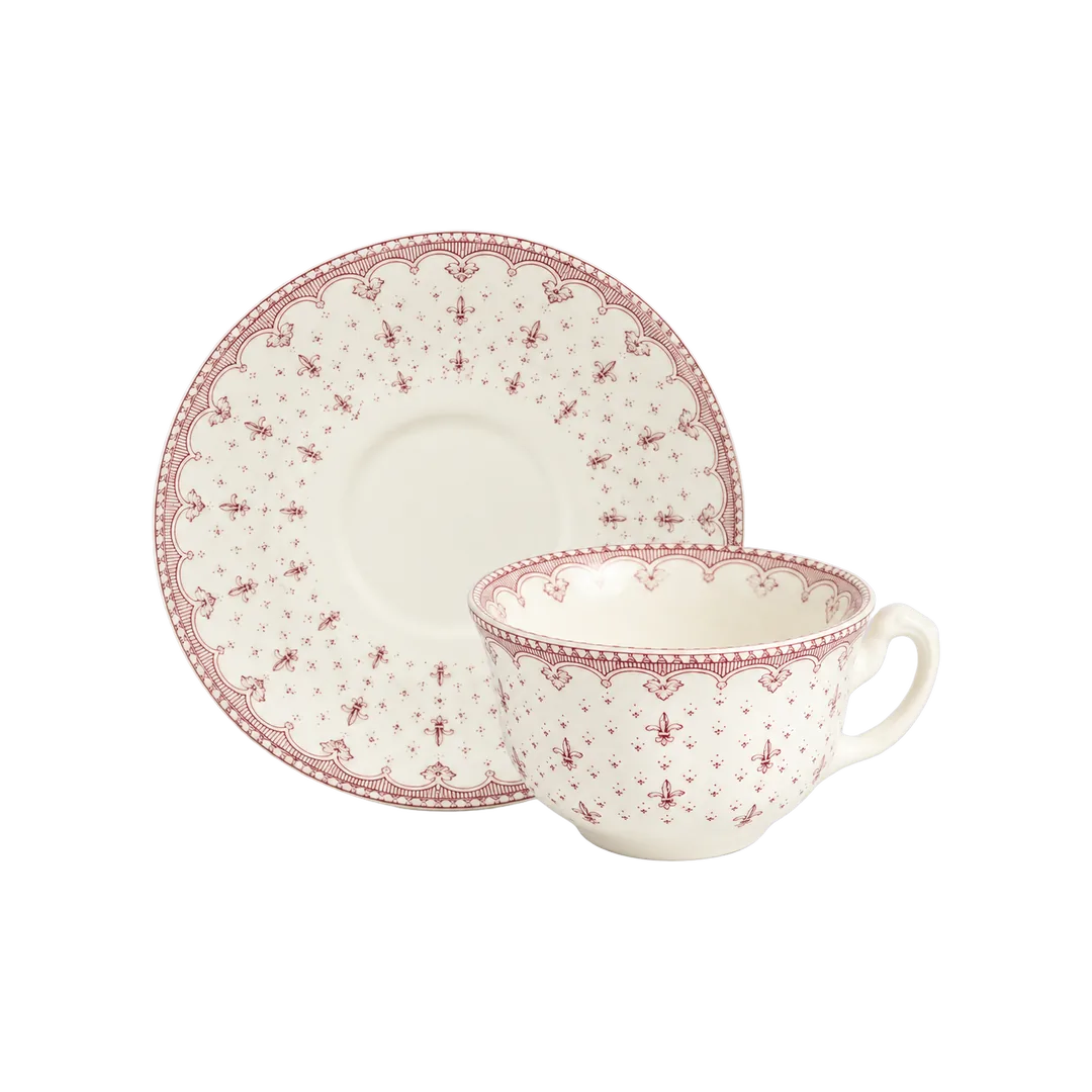Taza Té Con Platillo Flor de Lis Rosa