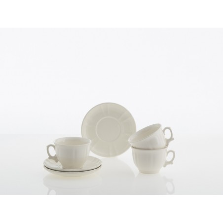Set de 4 tazas de desayuno con platillos colección Imperio Blanca