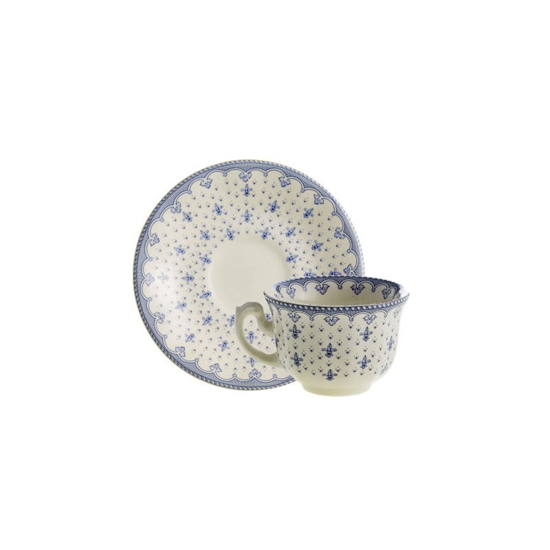 TAZA CAFE CON PLATILLO FLOR LIS AZUL