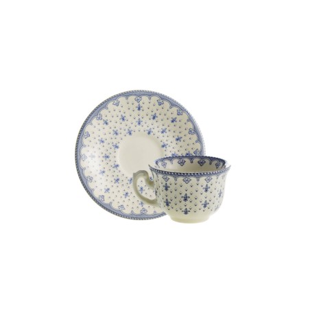 TAZA CAFE CON PLATILLO FLOR LIS AZUL