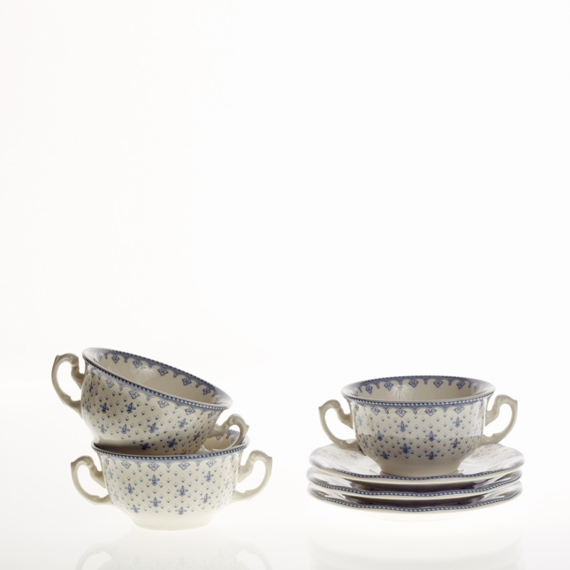 TAZA CONSOME CON PLATILLO FLOR LIS AZUL