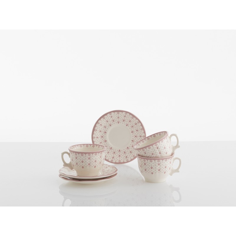 TAZA DESAYUNO CON PLATILLO FLOR LIS ROSA
