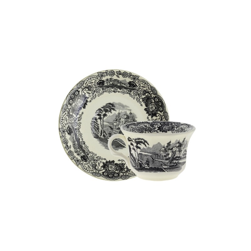 TAZA TE CON PLATILLO NEGRO VISTAS