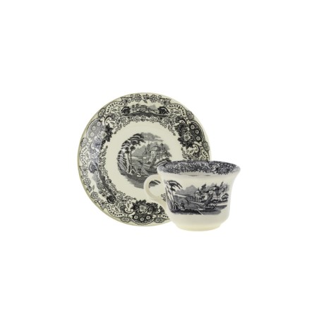 TAZA CAFE CON PLATILLO NEGRO VISTAS
