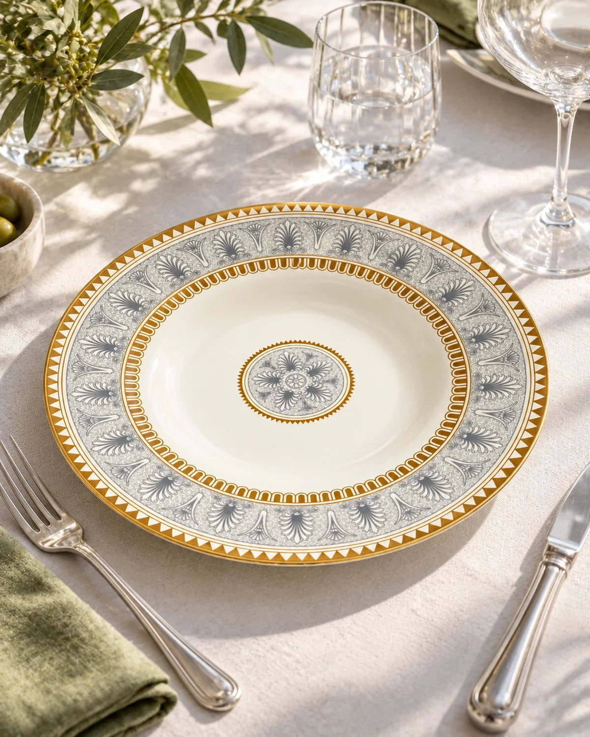 Áurea dinner plate · styled · provisional set-up