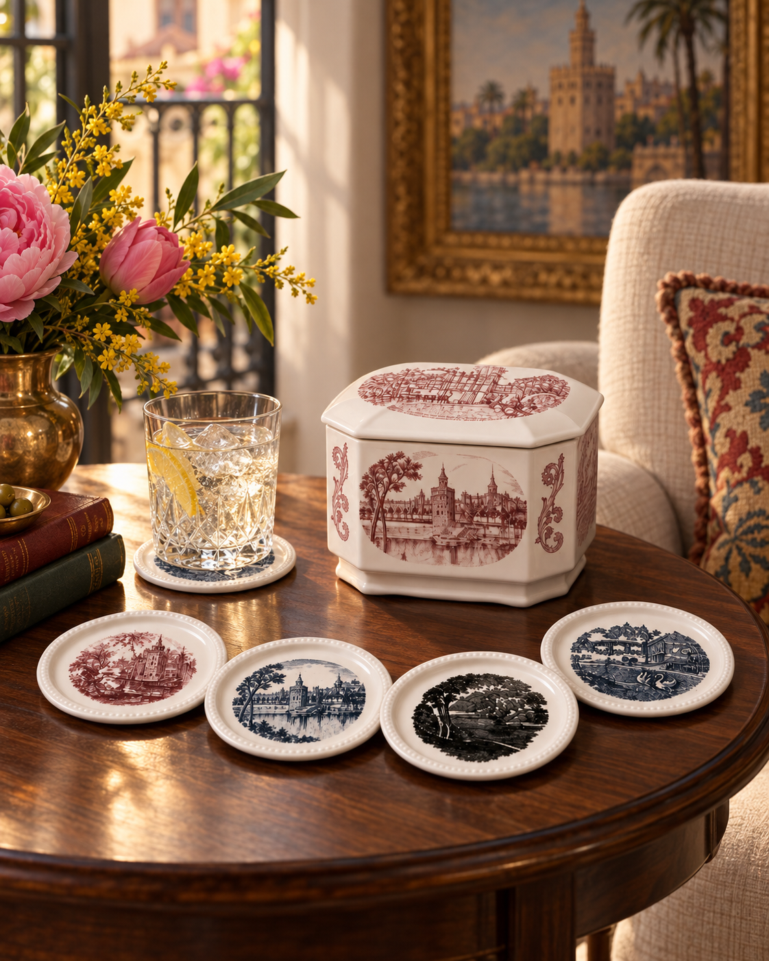 Pink ceramic box with coasters
