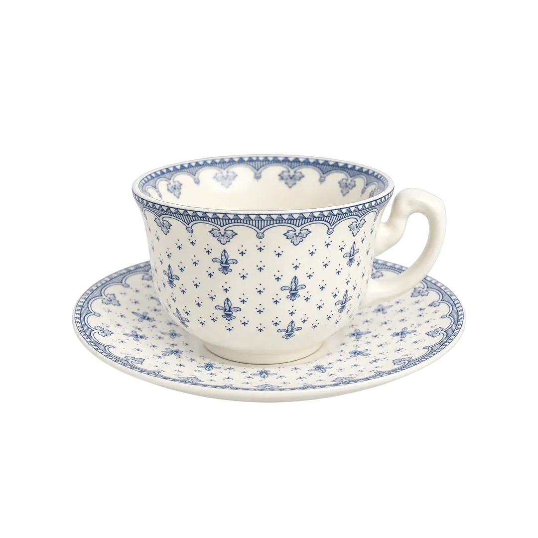 Taza Té Con Platillo Flor de Lis Azul