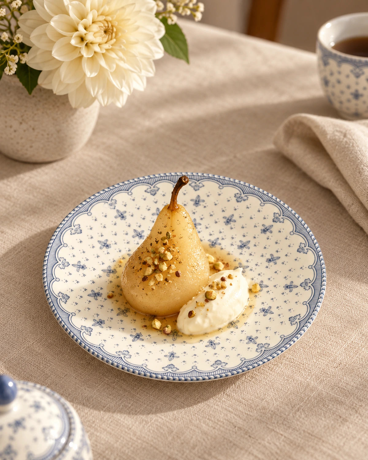Plato Postre Flor de Lis Azul