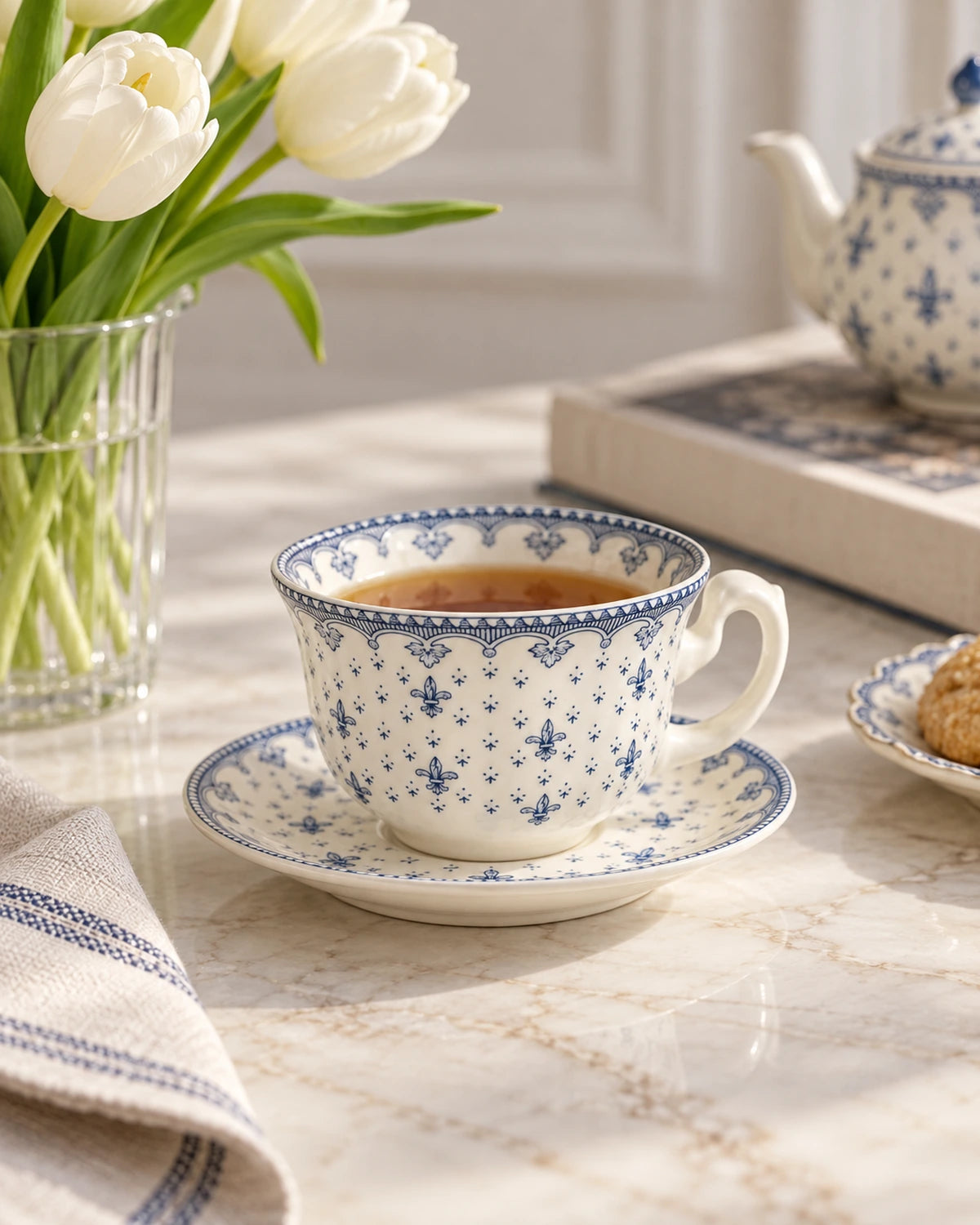 Taza Té Con Platillo Flor de Lis Azul