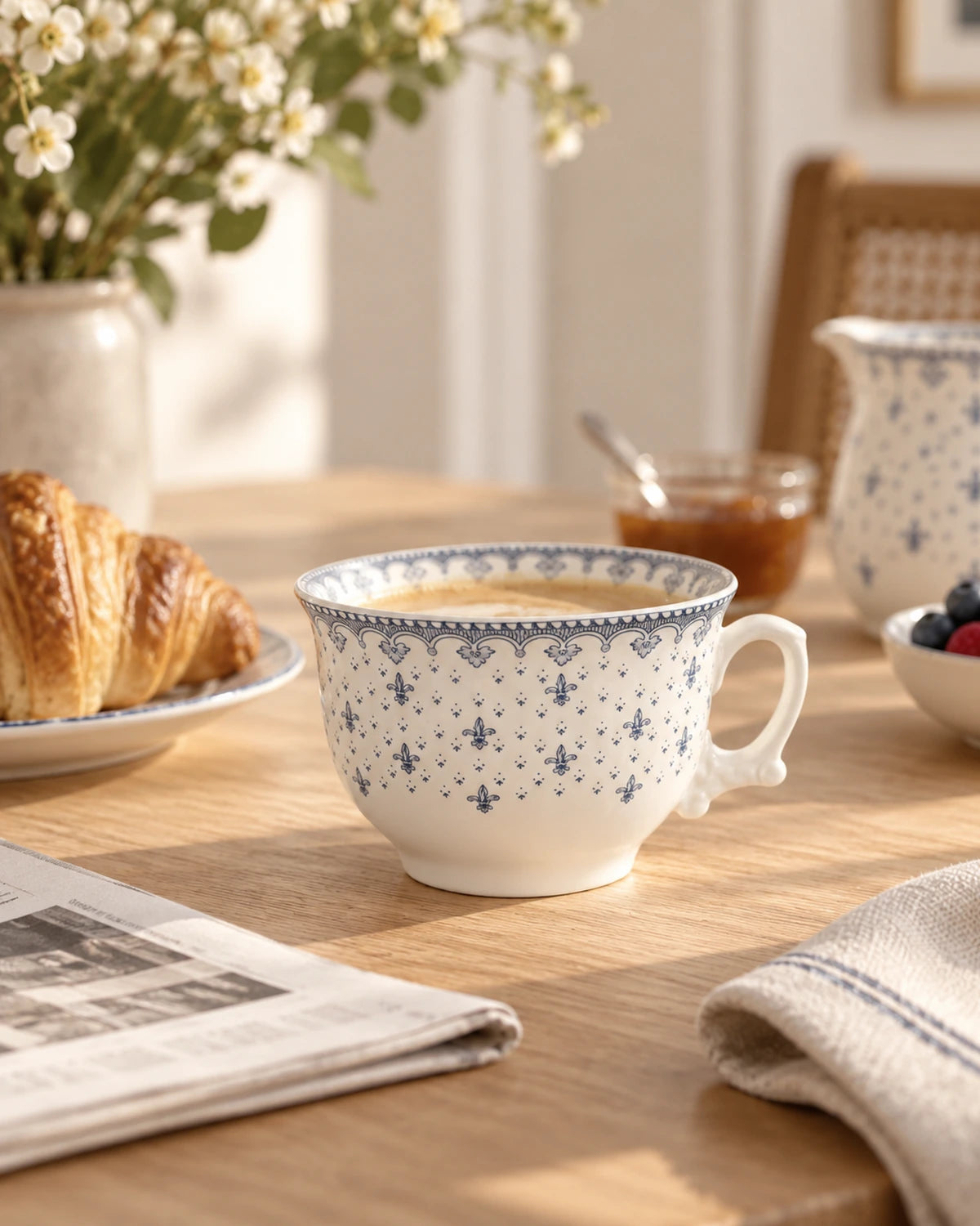 Taza Desayuno Flor de Lis Azul