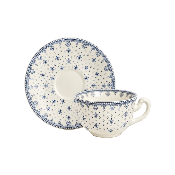 Taza Café Con Platillo Flor de Lis Azul