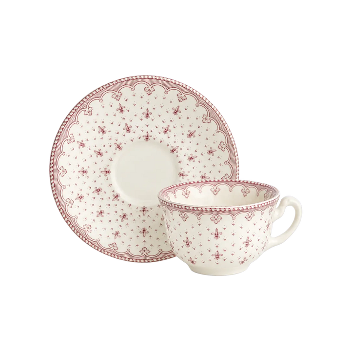 Taza Café Con Platillo Flor de Lis Rosa