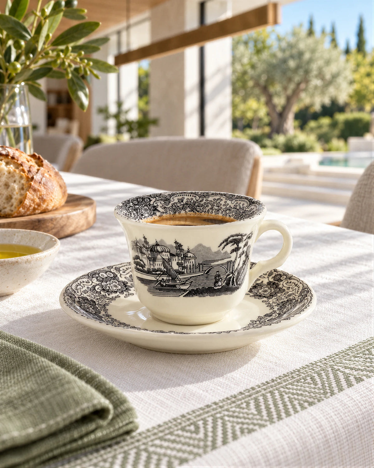 Taza Café Con Platillo Negro Vistas