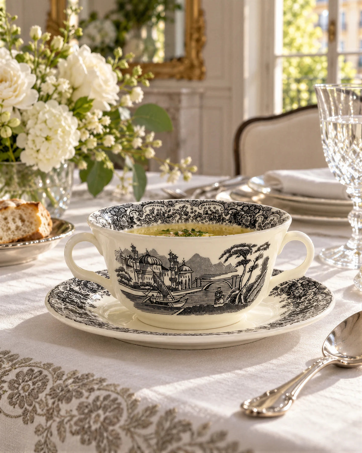 Taza Consomé Con Platillo Negro Vistas