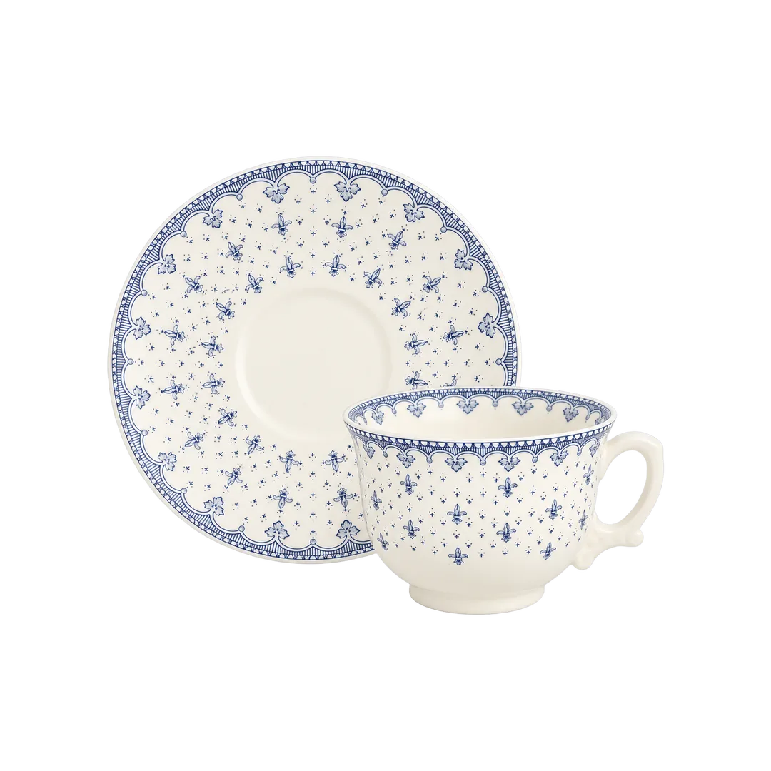 Taza Desayuno Con Platillo Flor de Lis Azul