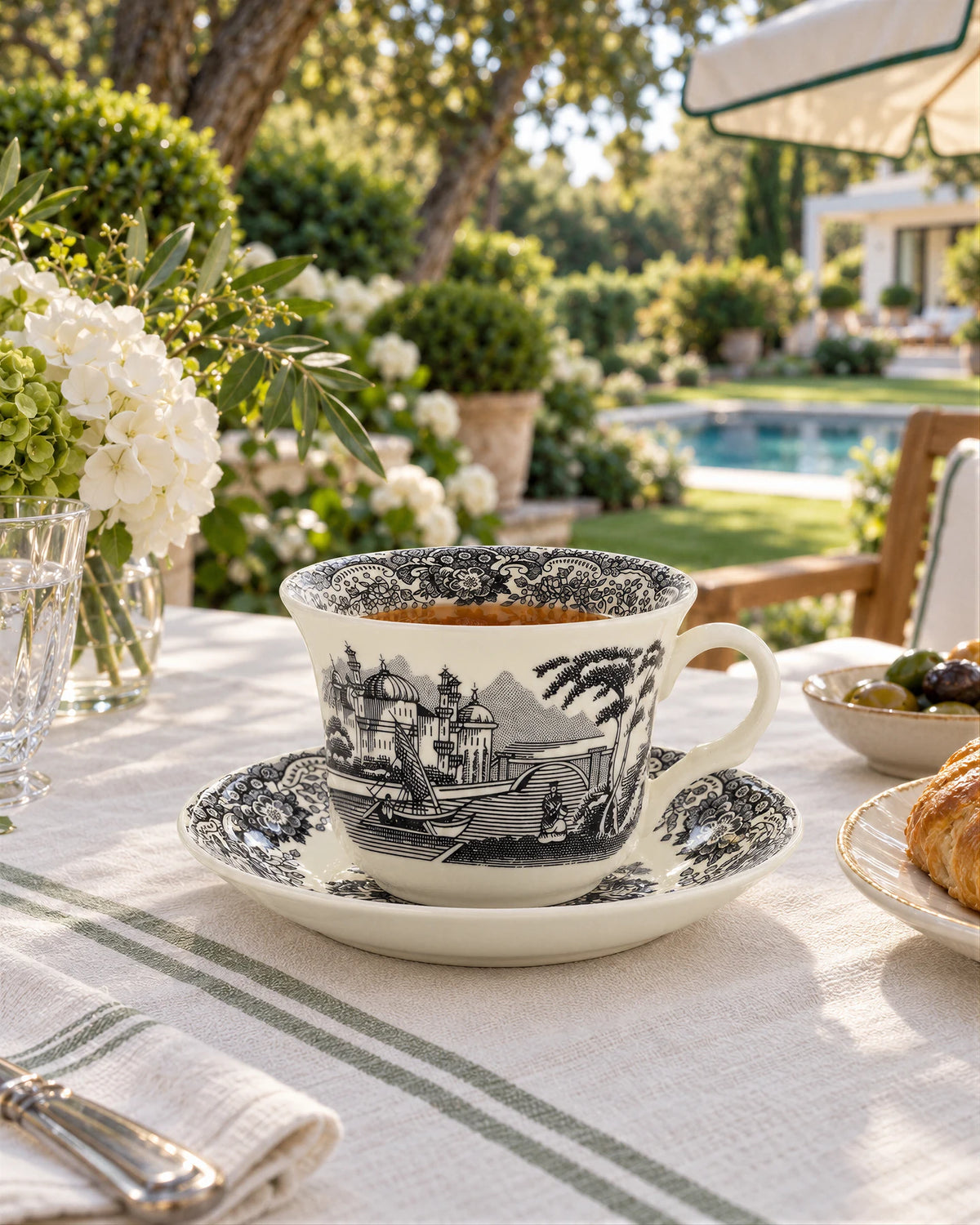 Taza Té Con Platillo Negro Vistas