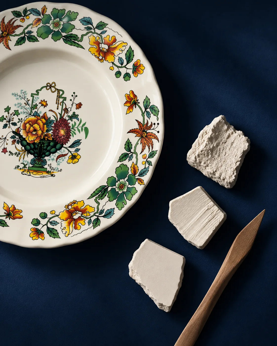 Estudio editorial de materiales con un plato Bellavista